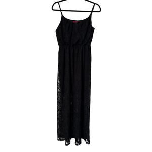 Bongo Dress Womens Size L Black Sleeveless Spaghetti Strap Lace Overlay Long